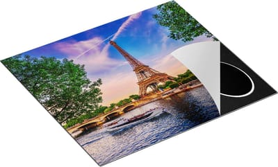 Chefcare Inductie Beschermer Eiffeltoren in Parijs aan het Water - Kleur - 60x50 cm - Afdekplaat Inductie - Kookplaat Beschermer - Inductie Mat