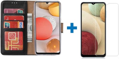 Hoesje Geschikt Voor Samsung Galaxy a12 hoesje - bookcase Zwart - Hoesje Geschikt Voor Samsung Galaxy a12 hoesje - 1x Hoesje Geschikt Voor Samsung Galaxy a12 screenprotector screen protector