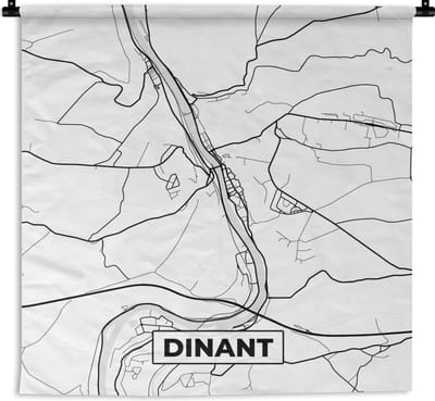 Wandkleed - Wanddoek - Kaart – Plattegrond – Stadskaart – Dinant – België – Zwart Wit - 180x180 cm - Wandtapijt