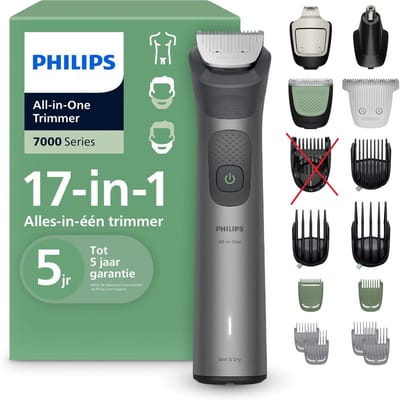 Philips Series 7000 Multigroom - Baardtrimmer - 17 in 1 - Neushaartrimmer - Precisietrimmer - Lichaamstrimmer - Wenkbrauwtrimmer - Face&Hair&Body - Scheersensor - Opbergzakje - Staal - MG7951/15