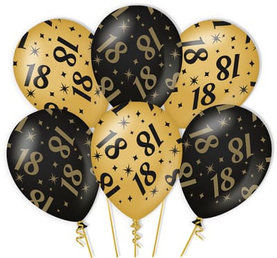 BTH - Helium Ballonnen - 18 Jaar - Goud - Zwart - Ballonnen - Verjaardag - Versiering - Decoratie - Feestartikelen - 6st