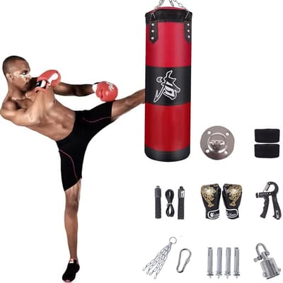 Unyqoos® Roze hangende bokszak van 60 cm met draaibare ketting voor Muay Thai