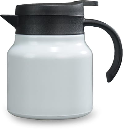 carmdering - Thermoskan - Koffiekan - Isolatiekan - Wit, 800 ml, dubbelwandig vacuüm roestvrij staal - 12 uur warm, 24 uur koud - Met handgreep en tuit - 14×14×16 cm - Voor koffie, thee en melk