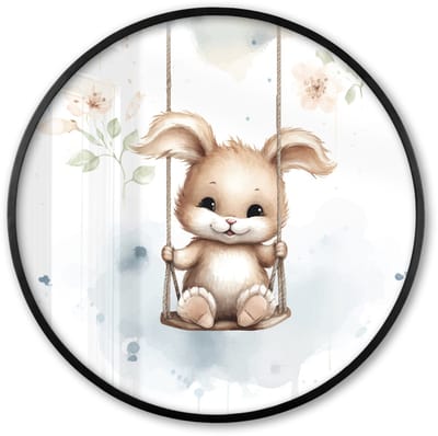 Poster in lijst Rond - Fotolijst 60x60 cm - Posters - Konijn - Baby dier - Kinderen - Ronde posterlijst zwart - Decoratie - Wanddecoratie woonkamer - Muurdecoratie slaapkamer