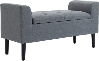 Opbergbank 116 x 44 x 58 cm - Gestoffeerde Zitbank Met Opbergruimte tot 130 kg - Houten Poten - Lichtgrijs
