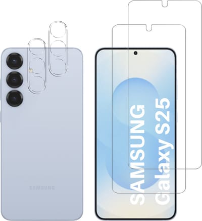 Screenprotector geschikt voor Samsung Galaxy S25 - 2 stuks Beschermglas van glas Transparante glazen schermbeschermfolie + 2 stuks Camera Protector