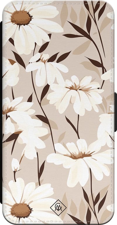 Casimoda® bookcase - Geschikt voor iPhone 16 - Hoesje met pasjeshouder - In Bloom - Bruin/beige - Kunstleer