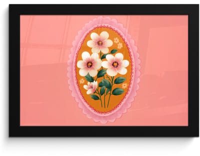 Poster in lijst - Fotolijst 30x20 cm - Posters - Illustratie - Bloemen - Rand - Roze - Posterlijst zwart - Decoratie - Wanddecoratie woonkamer - Muurdecoratie slaapkamer