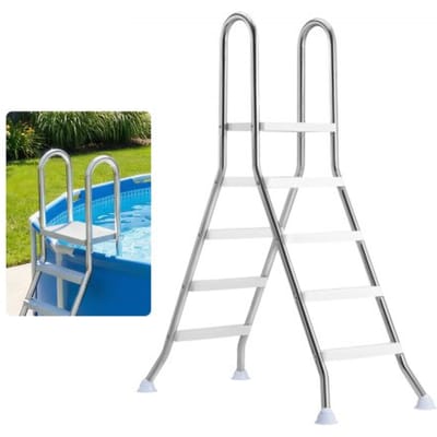 VEVOR roestvrijstalen zwembadladder, draagvermogen 150 kg, A-frame instapladder, veiligheidsladder voor bovengrondse zwembaden met een diepte van 125 cm, instaphulp met 3 antislip treden en platform, zilverkleurig