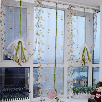 Lichte Doorzichtige Gordijnen met Zonnebloem Borduursel voor Woonkamer en Slaapkamer, 80x100 cm Decoratieve Raampanelen