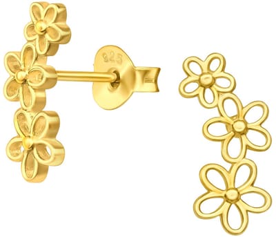 Joy|S - Zilveren bloem oorbellen - 3 bloemen oorknoppen - 6 x 13 mm - bloemetjes - gold plated