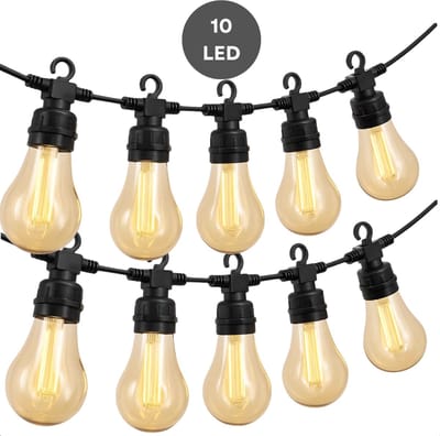 Lomera Lichtsnoer Buiten - Led Tuin Lampen - Feestelijke Verlichting - Warm Wit Licht - Tuinverlichting - Partytent Verlichting - Balkon Verlichting - Ip44 - 10 Led Lampen - 7.5M - Lichtslinger - Licht Snoer - Kerstverlichting