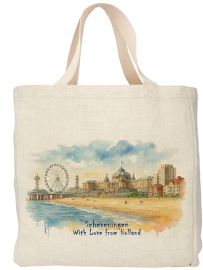 Shopper - Totebag - Boodschappentas | Scheveningen - With Love from Holland | Duurzaam - Linnenlook - 48x38cm