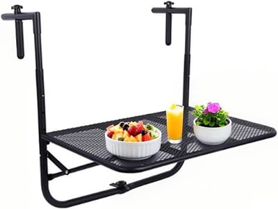 Balkonhangtafel - Opvouwbaar Tafelblad - Genieten Buiten - Verstelbare Hoogte - 60x40cm - Zwart