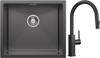CECIPA max Spoelbak 50x44cm - Met keukenkraan met uittrekbare uitloop - RVS Keuken Gootsteen - inbouw gootsteen 1 kom met sifon