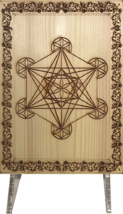 CharredArt - Houten Bord Metatron Kubus | Hout kunst - Geometrie - Huis decoratie woonkamer - Wanddecoratie accessoires - Kamer interieur decoraties