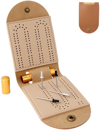Dailygoods- Cribbage Bordspel Opvouwbaar - Draagbaar Bordspel - PU Materiaal - 4 Metalen Pinnen - 1 Opbergvak - Ideaal voor Familie en Vrienden