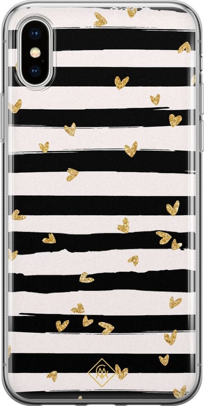 Casimoda® hoesje - Geschikt voor iPhone Xs Max - Hart Streepjes - Siliconen/TPU telefoonhoesje - Backcover - Gestreept - Zwart