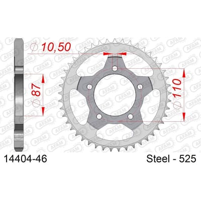 Stalen tandwiel Afam 525 46 dents