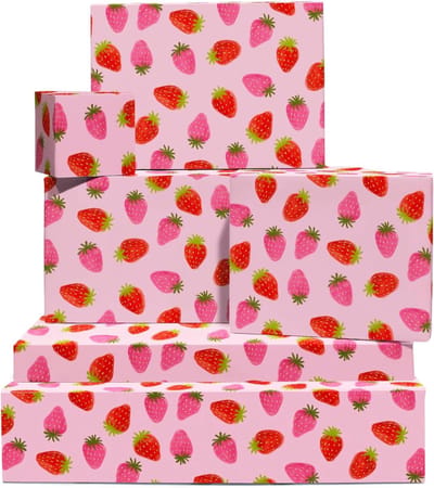Dailygoods- Cadeaupapier Aardbeien - 6 Vellen - Roze/Rode Aardbeien - Verjaardagscadeaus - Duurzaam Papier - FSC-gecertificeerd - 70 x 50 cm - Inpakpapier