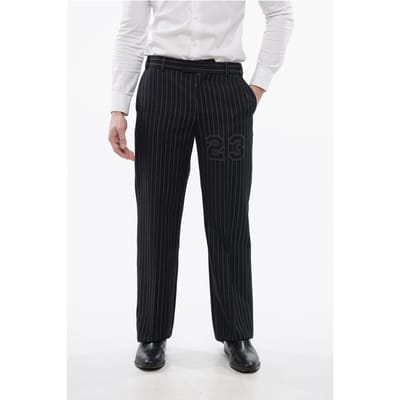 Gestreepte wolmix 23 Slim Fit broek in blauw