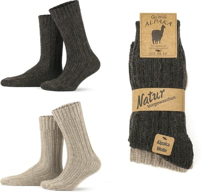 GoWith-2 paar-Alpaca Extra Dikke Wollen Sokken-Huissokken-Warme Sokken-Thermosokken-Beige-Bruin-Maat 35-38