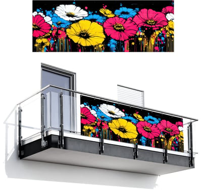 Balkonscherm 300x110 cm - Balkonposter Graffiti - Bloemen - Kleur - Balkon scherm decoratie - Balkonschermen - Balkondoek zonnescherm