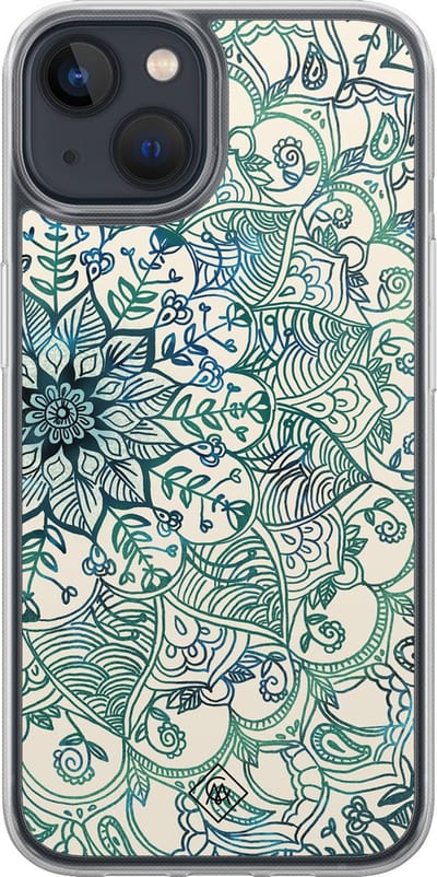 Casimoda® hoesje - Geschikt voor iPhone 13 Mini - Mandala Blauw - 2-in-1 case - Schokbestendig - Geometrisch patroon - Verhoogde randen - Blauw, Transparant