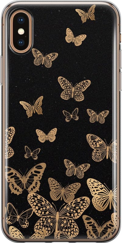 Leuke Telefoonhoesjes - Hoesje geschikt voor iPhone Xs Max - Vlinders - Soft case - TPU - Print / Illustratie - Zwart