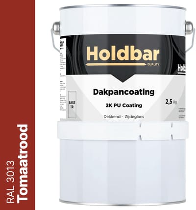 Holdbar Dakpancoating Tomaatrood (RAL 3013) 2,5 Kg - Waterdicht - Vuil afstotend - UV-bestendig - Alle Kleuren - Dakpannen verven - Hecht op Steen, Beton, Dakpannen of Bestaande coating - 2 Componenten
