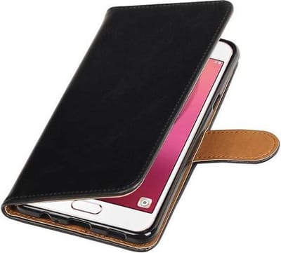 Zakelijke Book Case Telefoonhoesje Geschikt voor de Samsung Galaxy C7 - Portemonnee Hoesje - Pasjeshouder Wallet Case - Zwart