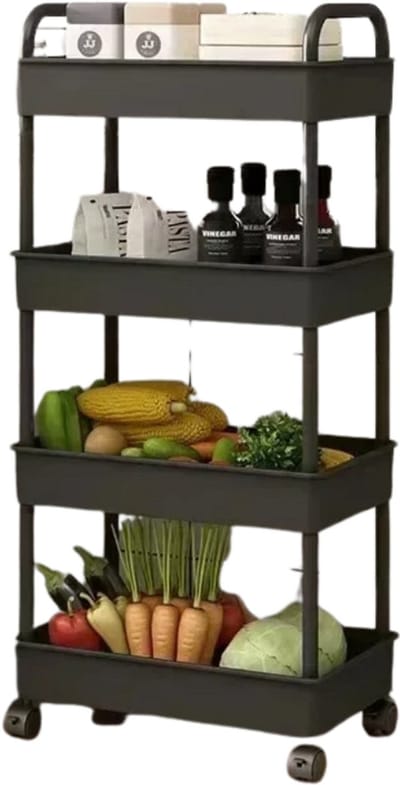 Bovista Bar Cart - Serveerwagen - Serveerkar - Keukentrolley - Drank Trolley - Keuken - Bijzettafel - Restaurant - Zwart - 4 Lagen