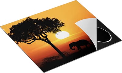 Chefcare Inductie Beschermer Olifanten Familie bij Zonsondergang - Olifant - 60x50 cm - Afdekplaat Inductie - Kookplaat Beschermer - Inductie Mat