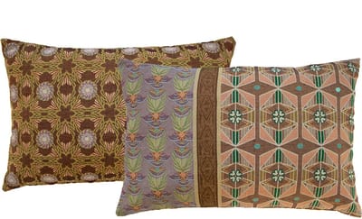 NIN-NIT - Diamant Classique kussen - 100% geweven katoen - sierkussen met bloemen print en ruitjes - bruin - beige - roze - lila - groen - multicolor - 40x60 cm