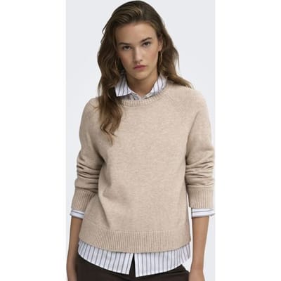 Only beige dames trui   Ronde hals   Regular fit   Gemeleerd patroon   Duurzaam   Lange mouw Beige M