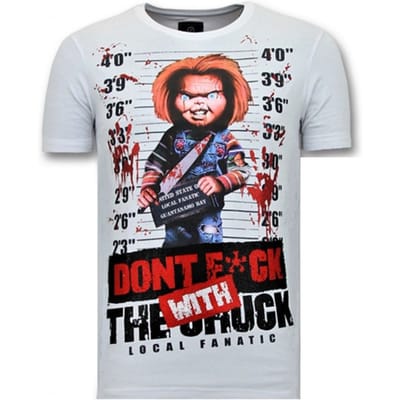 Heren T shirt met Print - Bloody Chucky Angry - Wit
