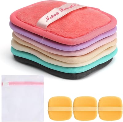 Set van 7 Herbruikbare Makeup Doekjes 10 x 12 cm met Waszak - Milieuvriendelijke Reinigingspads voor Gezicht en Reizen, Ideaal voor Make-up Verwijdering en Huidverzorging