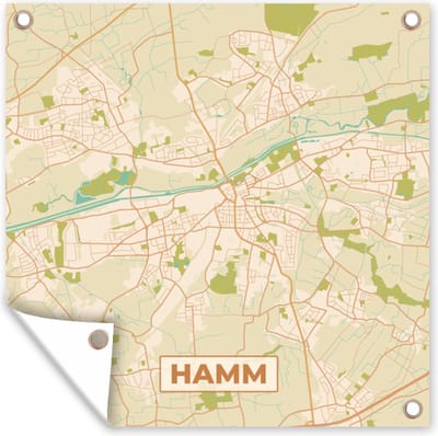 Tuin poster Kaart - Hamm - Vintage - Stadskaart - Plattegrond - 200x200 cm - Tuindoek