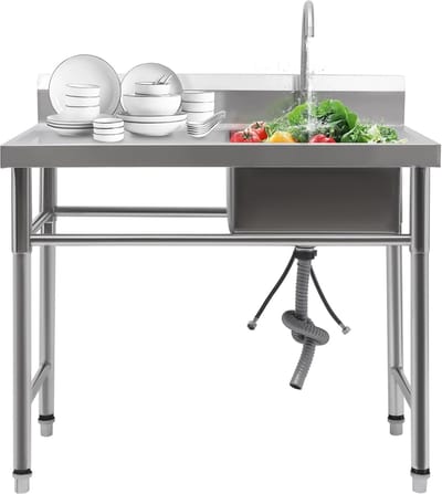 Spoelbak Keuken - Wastafel RVS - Vrijstaand Werken - Draagvermogen 200kg - 100x60x93cm - Rechter spoelbak