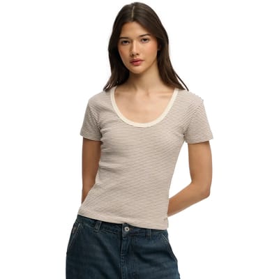 Superdry Athletic Essentials Gestreept T-shirt Brown Grootte: 36