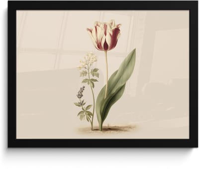 Poster in lijst - Fotolijst 40x30 cm - Posters - Tulp - Minimalistisch - Beige - Posterlijst zwart - Decoratie - Wanddecoratie woonkamer - Muurdecoratie slaapkamer
