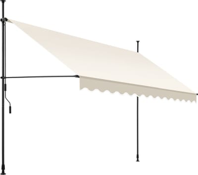 tectake® Klemluifel met handslinger - Balkonluifel zonder boren - In hoogte verstelbaar - UV-bestendig - Waterafstotend - Terrasoverkapping - Zonwerend voor terras & balkon - Breedte 350 cm - Beige