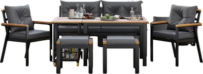 Eettafel 7 Personen - Loungeset, Tuinlounge Lounge Set en Tuinmeubelen voor 6-7 Personen met Fauteuils & Eetkar - Voor Tuin, Terras en Balkon