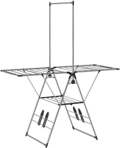 Clruro Droogrek - 156.5 x 68 x 192 cm - Opvouwbaar Droogrek met Verstelbare Vleugels - RVS - Zilver