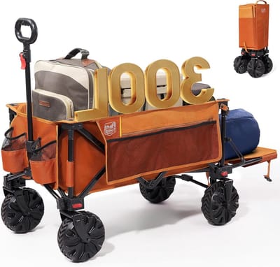 Opvouwbare XXXL bolderkar strandwagen met verstelbare handgreep - extra lang en met opvouwbare achterklep Bolderkar