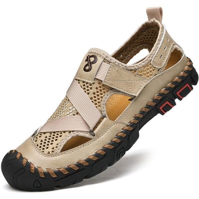 Sandalen Heren Zomer Nieuwe Outdoor Wading Strand Schoenen Heren Gesloten Teen Mesh Sandalen Antislip Gaten Schoenen 46 zand