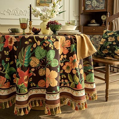 Print Tafelkleden Voor Eettafel Rond Met Kwastjes High-End Koffie Thee Tafel Dekken Feest Evenementen Woondecoratie 140cm-Round