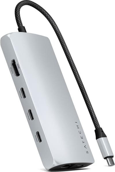 Satechi USB-C Multiport Adapter 8K (Ethernet) – 100W USB-C PD Poort – HDMI Poort 4K 60Hz/120Hz/144Hz of 8K @ 30Hz – SD 4.0 Kaartlezer tot 312Mb/s, 2TB Max - Grijs