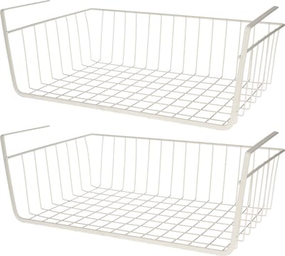 MSV Kastmandje - 2x - opberg/hang mandjes - rvs - wit - 30 x 27 x 16 cm - draadmand