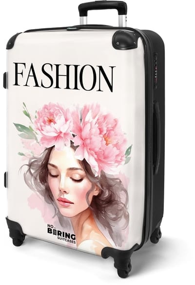 NoBoringSuitcases.com® - Koffer groot - Rolkoffer lichtgewicht - Fashion - Vrouw met bloemenkroon - Vakantie reiskoffer met 4 wielen - Grote trolley XL - Travel suitcase large - 20 kg bagage - Ruimbagage medium met TSA slot